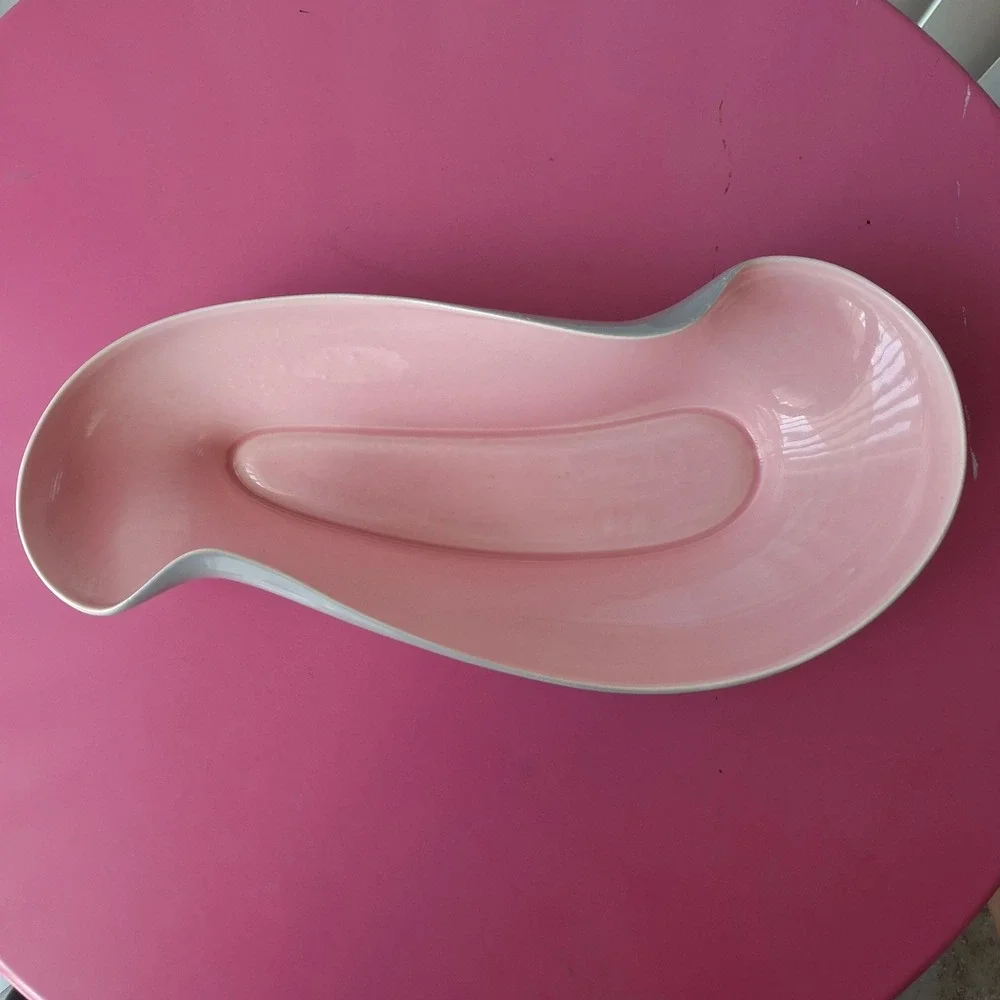 Roselane B14 MCM Pink Gray Freeform Pottery Bowl Dish Pasadena California 1950s